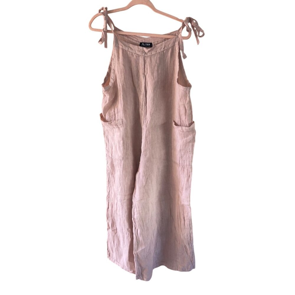 Alter Brooklyn Womens One Size Pink Linen Relaxed Cropped Chore Jumper Casual